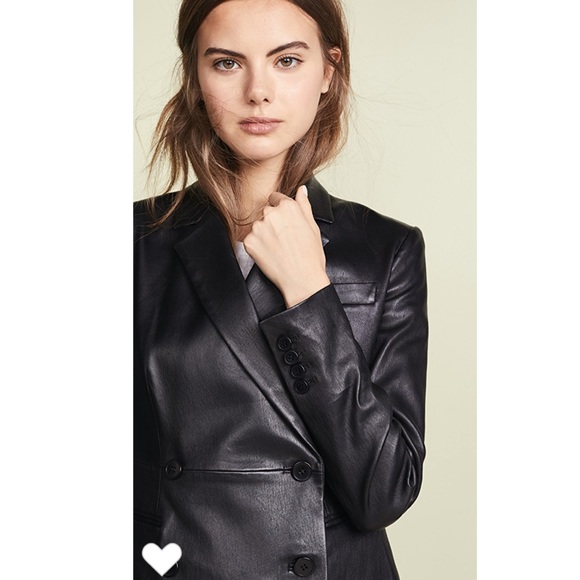 Theory Lamb Leather Blazer in Black. - Picture 5 of 11